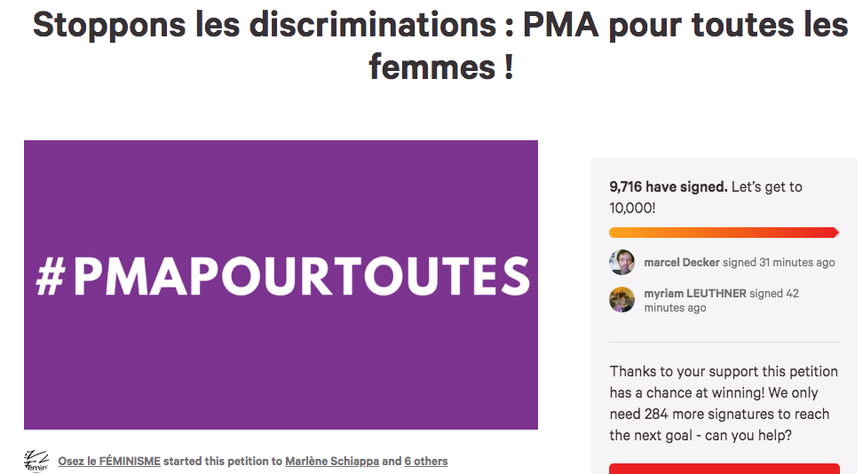 Pétition Change.org PMA Pour Toutes